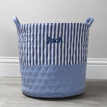 Personalised Blue Stripe Top Quilted Toy Bag, 2 of 2