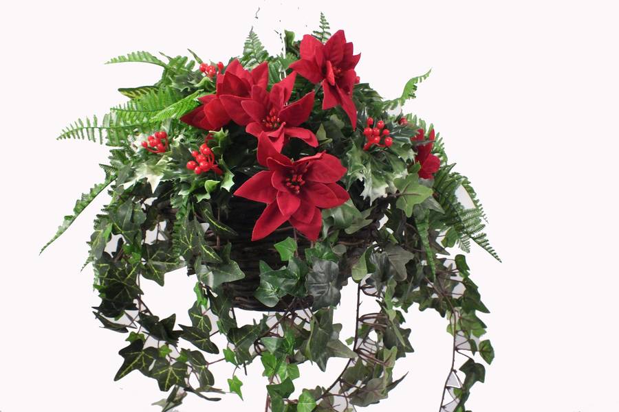 artificial poinsettia christmas hanging baket by artificial landscapes