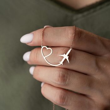 Wanderlust Journey Heart Airplane Necklace, 7 of 9