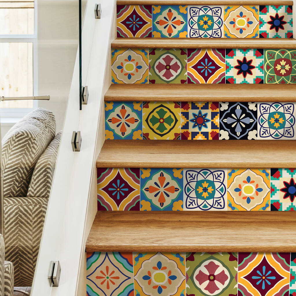 Talavera Stair Riser Stickers Pack Of Six By Sir Face Graphics