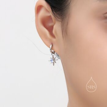 Moonstone Starburst Huggie Hoop Earrings, 3 of 10