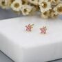 Tiny Pink Cz Flower Stud Earrings In Sterling Silver, thumbnail 5 of 11