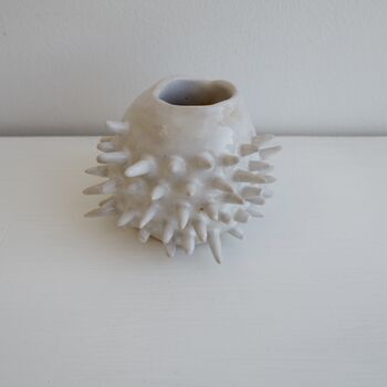 Handmade Small Round White Spiky Ceramic Cactus Vase, 2 of 6