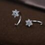 Sterling Silver Clear Cz Flower Huggie Hoop Earrings, thumbnail 8 of 12