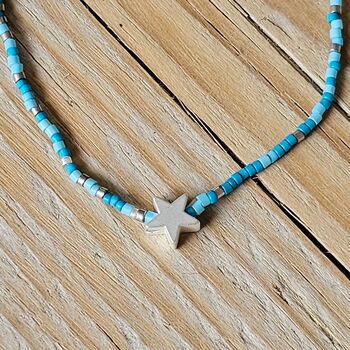 Seed Bead Bracelet In Light Blue With Star Charm, 2 of 3