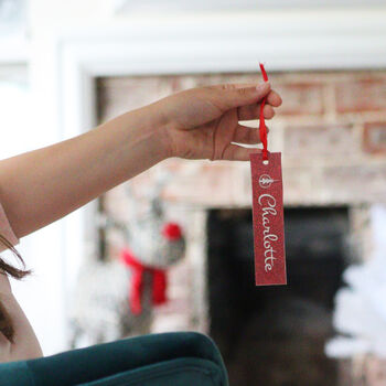 Personalised Straight Bauble With Red Glitter Backing, 2 of 5