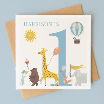Personalised Safari Parade 1st Birthday Card – Girl Or Boy, 2 of 4