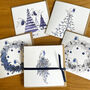 Christmas Trees And Inky Blue Robins Card Pack, thumbnail 1 of 6
