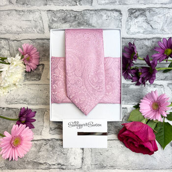 Dark Pink Lace Paisley Wedding Tie Set, 3 of 6