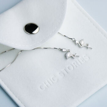 Sterling Silver Geometric Flamingo Threader Earrings, 4 of 5