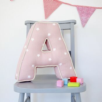 Handmade Letter Cushion In Pink Star, 2 of 3