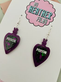 Poison Glitter Resin Earrings/ Gothic Jewellery Small Sparkly Poison Earrings / Vintage Apothecary Jewellery / Gift For Her Small Sparkly Villain Accessory, 3 of 6
