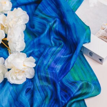 100% Mulberry Silk Scarf, Turquoise And Peacock Blue, 4 of 10