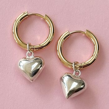 Aubrey Puffy Heart Mixed Metal Small Hoop Earrings, 2 of 5