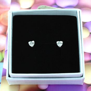 Silver Heart Ear Studs Set With Cubic Zirconia, 2 of 5