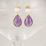 Freshwater Pearl And Gold Amethyst Drop Earrings, thumbnail 1 of 4
