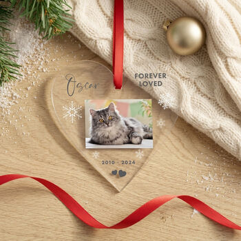 Personalised Heart Pet Forever Loved Photo Acrylic Hanging Decoration Bauble, 2 of 4