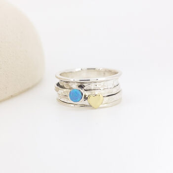 Personalised Sterling Silver Blue Opal Heart Spinner Ring, 4 of 10