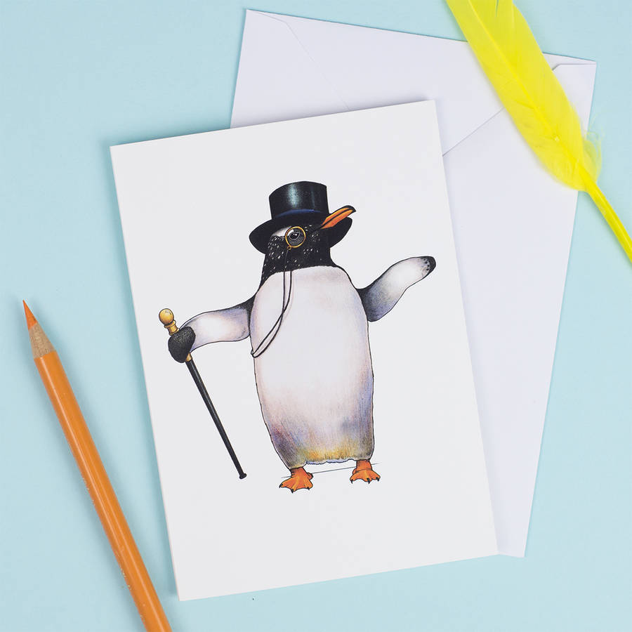 Birds in Hats Penguin In A Top Hat Card | 