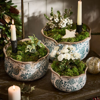 Set Of Three Fiorella Teal Botanical Planters, 3 of 6