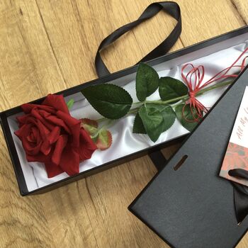 Valentines Flower Gift Artificial Silk Boxed Red Rose, 7 of 9