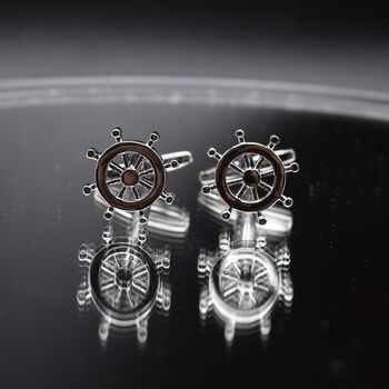 Ship Wheel Silver Cufflinks Gift For Sailors 316 L Stainless Steel, 2 of 6