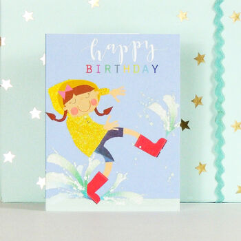 Mini Glittery Puddle Jumping Birthday Card, 4 of 4