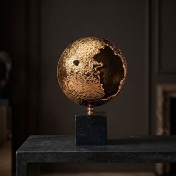 Textured Brass Sphere Sculpture On Marble Base, 9 of 12