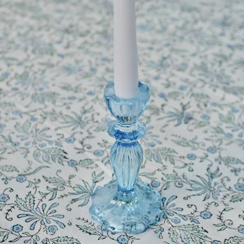 Pair Of Blue Glass, Lace Edge Candlesticks, 5 of 9