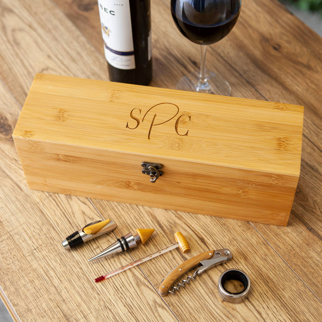 Personalised Monogrammed Wine Box And Accessories By Bespoke & Oak Co.