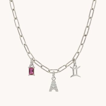 Charm Builder™ Silver Paperclip Chain Multi Charm Necklace, 2 of 9