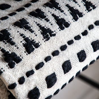 Black And Cream Patterned Throw With Tassels, 3 of 3