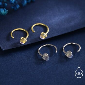 Moonstone Huggie Hoop Earrings In Sterling Silver, 5 of 12