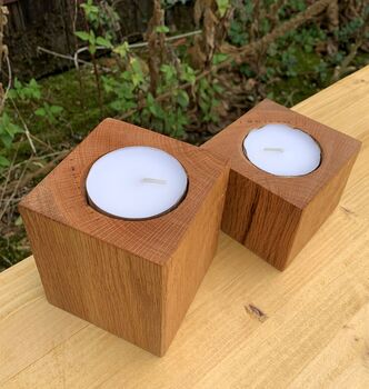 Oak Pillar Candle Holder With Extra Large Tealight, 5 of 12