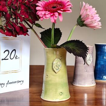 20th Birthday Anniversary Handmade Vase With Ceramic Tag, 3 of 9