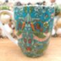 Set Of Six Aspen Mugs In Teal Strawberry Thief Design, thumbnail 9 of 11