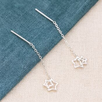 Sterling Silver Star Tassel Threader Earrings, 2 of 5