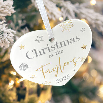 Family Christmas Ceramic Heart Hanging Decoration Bauble + Gift Box, 5 of 7