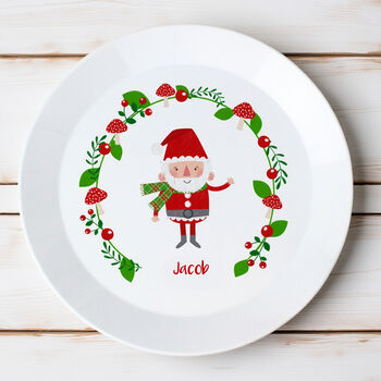 Personalised Christmas Toadstool Santa Plastic Plate, 3 of 5