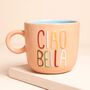 Peach Embossed Ciao Bella Ceramic Mug, thumbnail 1 of 2