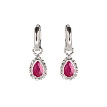 July Birthstone Ruby Sterling Silver Huggie Hoop Earrings, 2 of 12