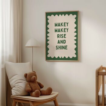 Wakey Wakey Rise And Shine Wall Print | Hunter Green And Cream, 2 of 3