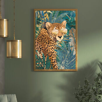 Cheetah In The Gold And Green Jungle Wall Art Print, 2 of 6