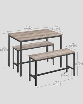 Three Piece Dining Table Set With Benches For Kitchen, 8 of 9