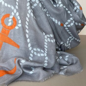 Rope And Anchor Print Scarf In Grey, 4 of 4