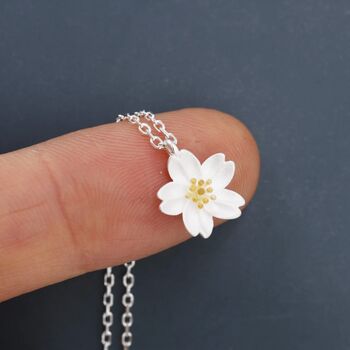 Sterling Silver Cherry Blossom Flower Pendant Necklace, 2 of 9