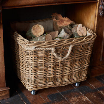 Large Log Basket Wicker With Wheels, 7 of 8