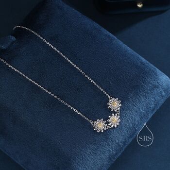 Daisy Flower Trio Pendant Necklace, 3 of 11
