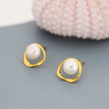 Genuine Pearl And Mobius Circle Stud Earrings, 3 of 12