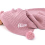 Personalised Cable Knit Pom Pom Blanket Dusty Pink, thumbnail 1 of 10